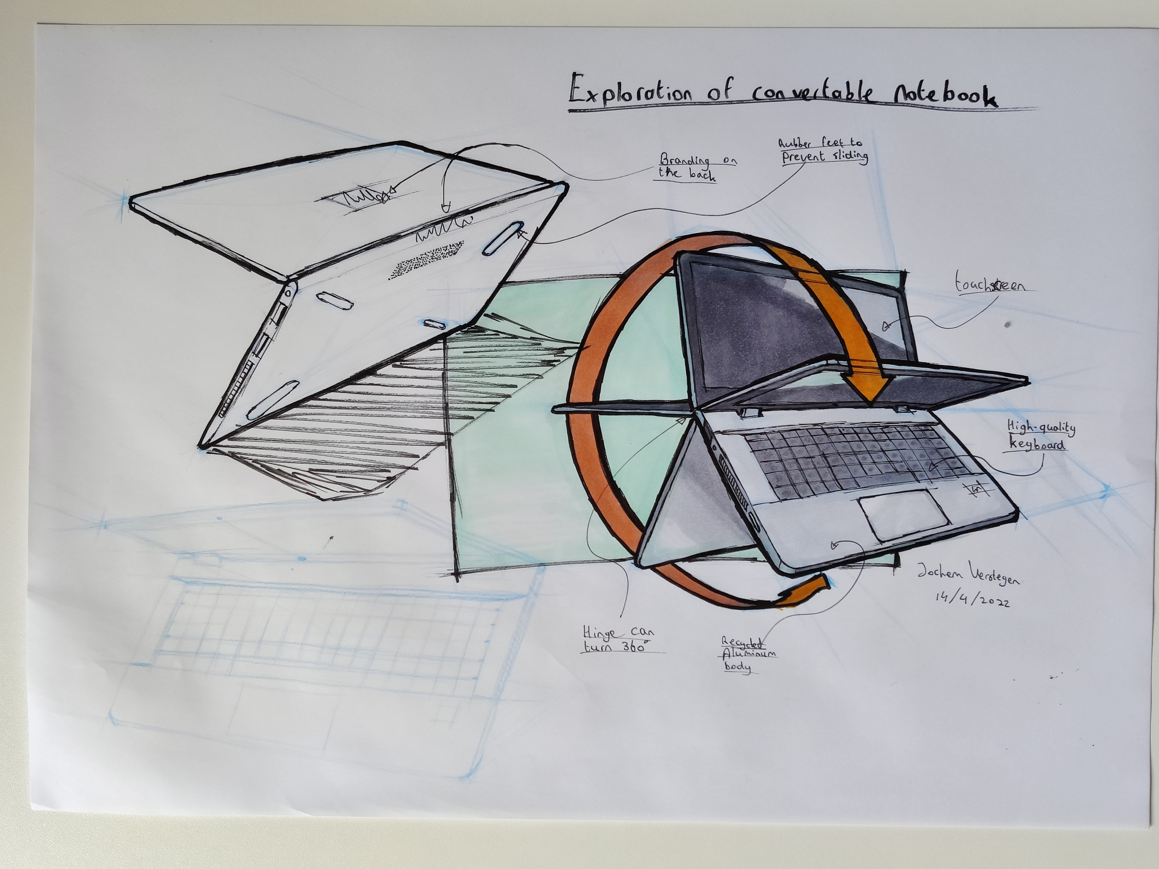 Convertable laptop sketch (linear object)
